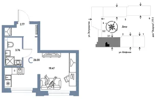 Планировка Студия, 26 м² ЖК «Страна.Энтузиастов»