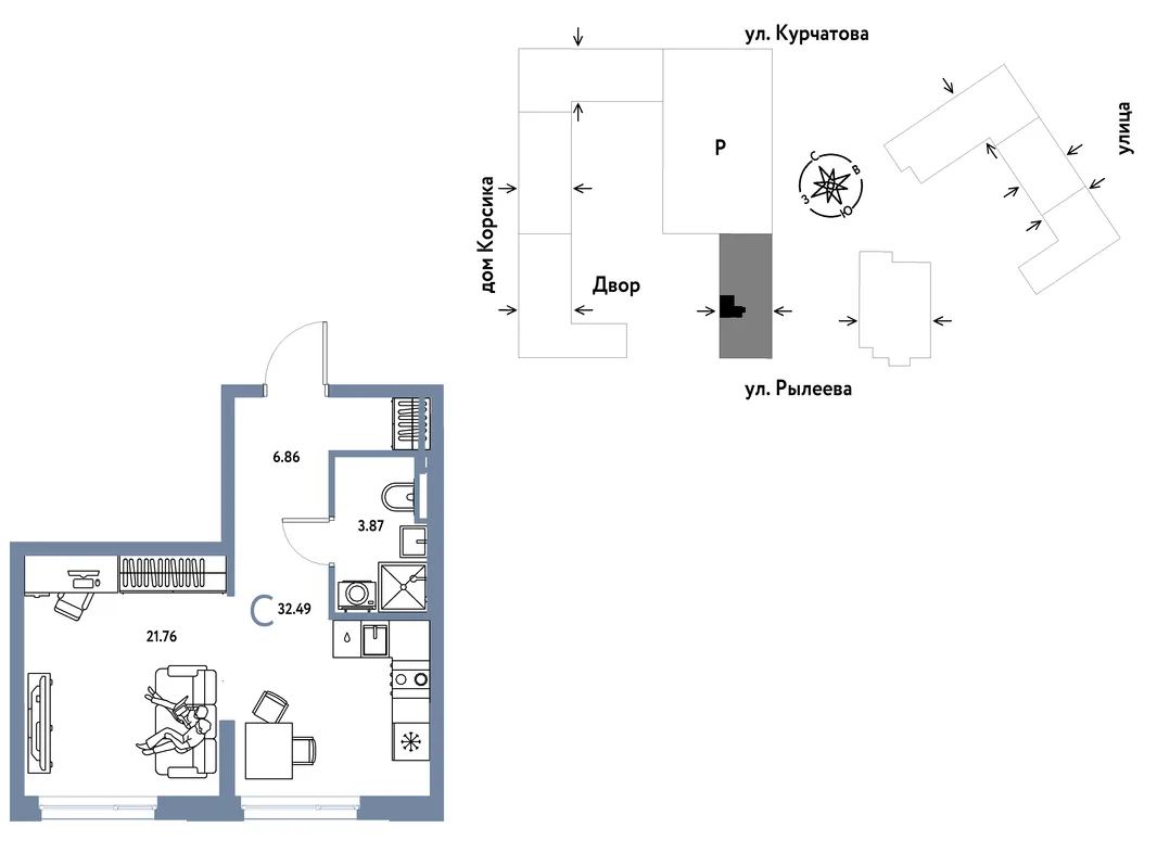 Планировка Студия, 32.45 м² ЖК «Остров-сад»