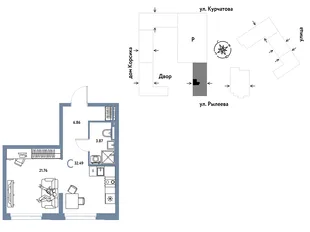 Планировка Студия, 32.45 м² ЖК «Остров-сад»
