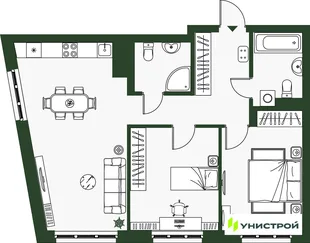 Планировка 2-комн. квартира, 63.5 м² ЖК «Парковый квартал 2.0»