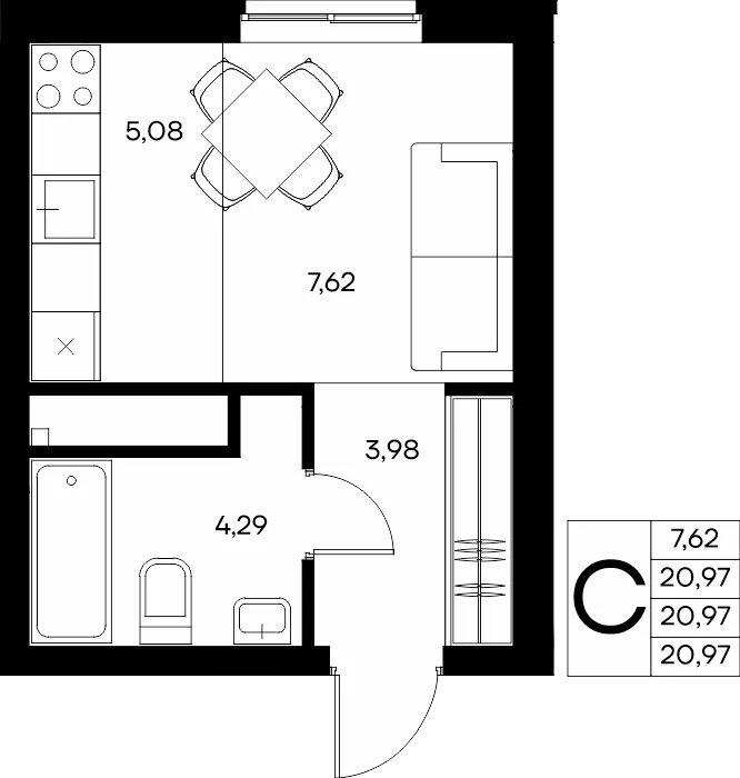 Планировка Студия, 21.79 м² ЖК «Прибрежный дом»