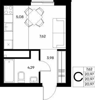 Планировка Студия, 21.79 м² ЖК «Прибрежный дом»