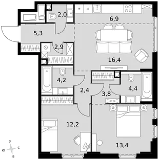 Квартира 3-комн. квартира, 73.9 м² ЖК «Sydney City» Фото 1 Квартира 3-комн. квартира, 73.9 м² ЖК «Sydney City» Фото 1