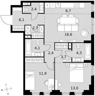 Квартира 3-комн. квартира, 73.9 м² ЖК «Sydney City» Фото 1 Квартира 3-комн. квартира, 73.9 м² ЖК «Sydney City» Фото 1