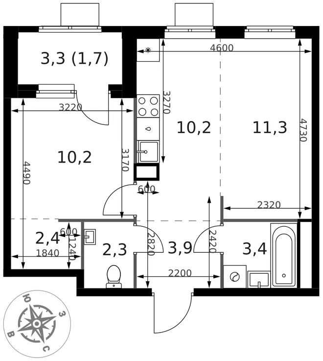 Планировка 2-комн. квартира, 45.4 м² ЖК «1-й Химкинский» Планировка 2-комн. квартира, 45.4 м² ЖК «1-й Химкинский»