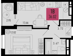 Планировка 1-комн. квартира, 36.02 м² ЖК «Столицыно»