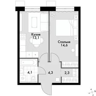 Квартира 1-комн. квартира, 38.4 м² ЖК «Флагман» Фото 1 Квартира 1-комн. квартира, 38.4 м² ЖК «Флагман» Фото 1