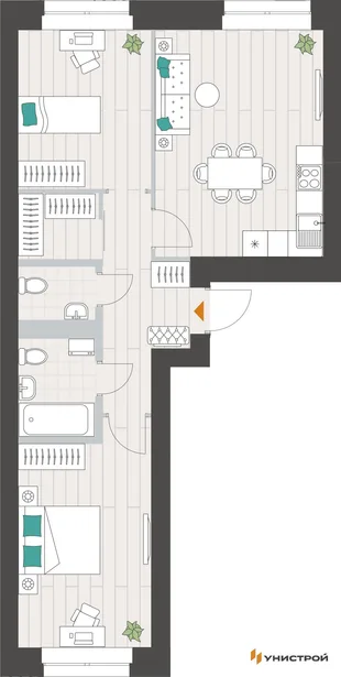 Планировка 2-комн. квартира, 60.7 м² ЖК «Аквамарин»