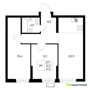 Планировка 2-комн. квартира, 61 м² ЖК «Стадиум»
