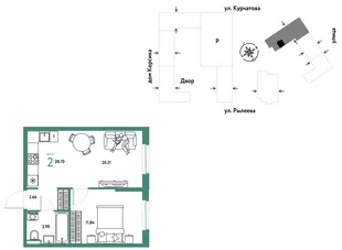 Планировка 2-комн. квартира, 38.88 м² ЖК «Остров-сад»