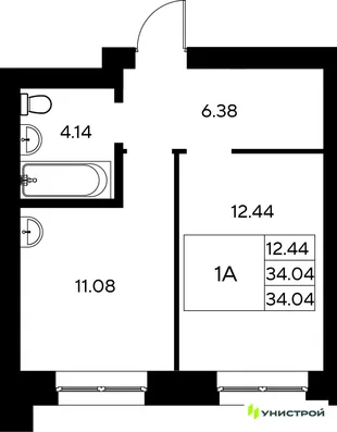 Планировка 1-комн. квартира, 34.04 м² ЖК «Царёво City»