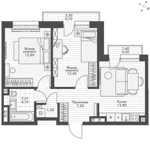 Квартира 1-комн. квартира, 44.4 м² ЖК «ФоРест» Фото 1 Квартира 1-комн. квартира, 44.4 м² ЖК «ФоРест» Фото 1