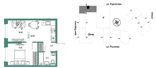 Планировка 2-комн. квартира, 36.99 м² ЖК «Остров-сад»