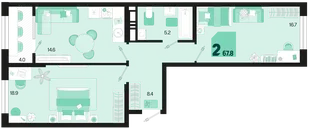 Планировка 2-комн. квартира, 67.8 м² ЖК «Первое место»