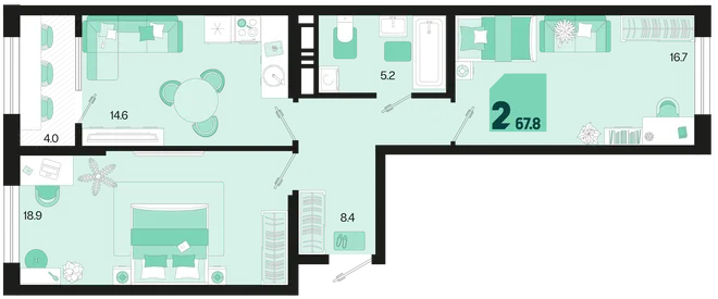 Планировка 2-комн. квартира, 67.8 м² ЖК «Первое место» Планировка 2-комн. квартира, 67.8 м² ЖК «Первое место»