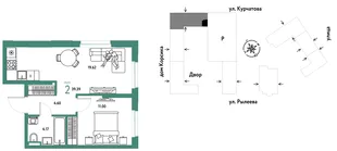 Планировка 2-комн. квартира, 39.39 м² ЖК «Остров-сад»
