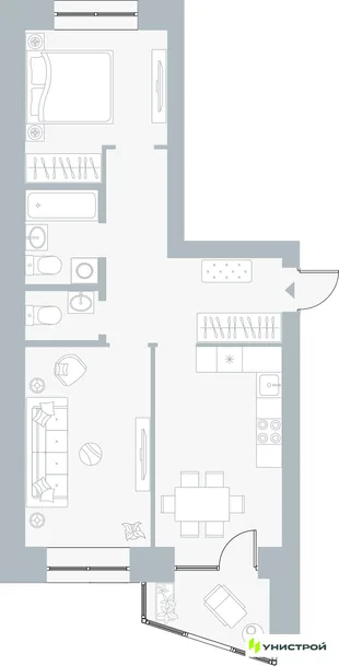 Планировка 2-комн. квартира, 57.4 м² ЖК «Причал»
