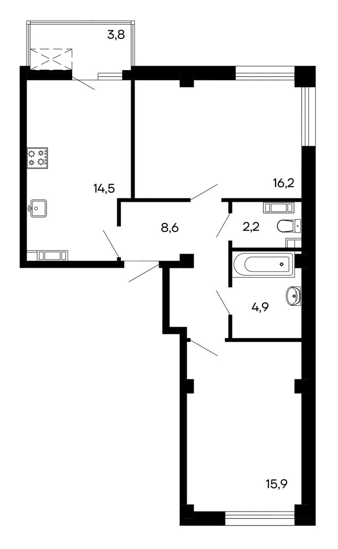 Планировка 2-комн. квартира, 66.1 м² ЖК «Доброгород»