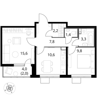 Квартира 2-комн. квартира, 52.7 м² ЖК «1-й Южный» Фото 1 Квартира 2-комн. квартира, 52.7 м² ЖК «1-й Южный» Фото 1