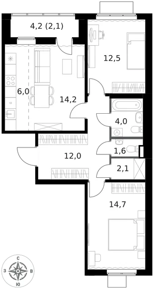Квартира 3-комн. квартира, 69.2 м² ЖК «1-й Ясеневский» Фото 1