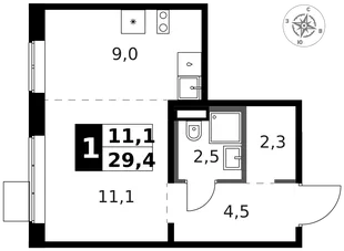 Квартира Студия, 29.8 м² ЖК «1-й Ясеневский» Фото 1