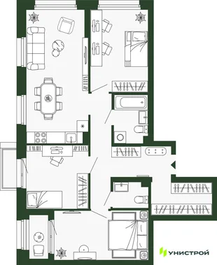 Планировка 3-комн. квартира, 83 м² ЖК «Парковый квартал 2.0»