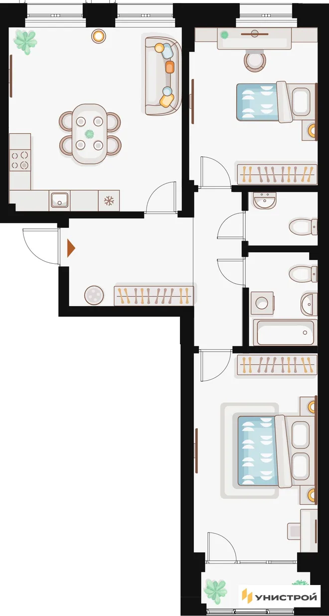 Планировка 2-комн. квартира, 73.57 м² ЖК «Жилой кластер Q на Кулагина» Планировка 2-комн. квартира, 73.57 м² ЖК «Жилой кластер Q на Кулагина»