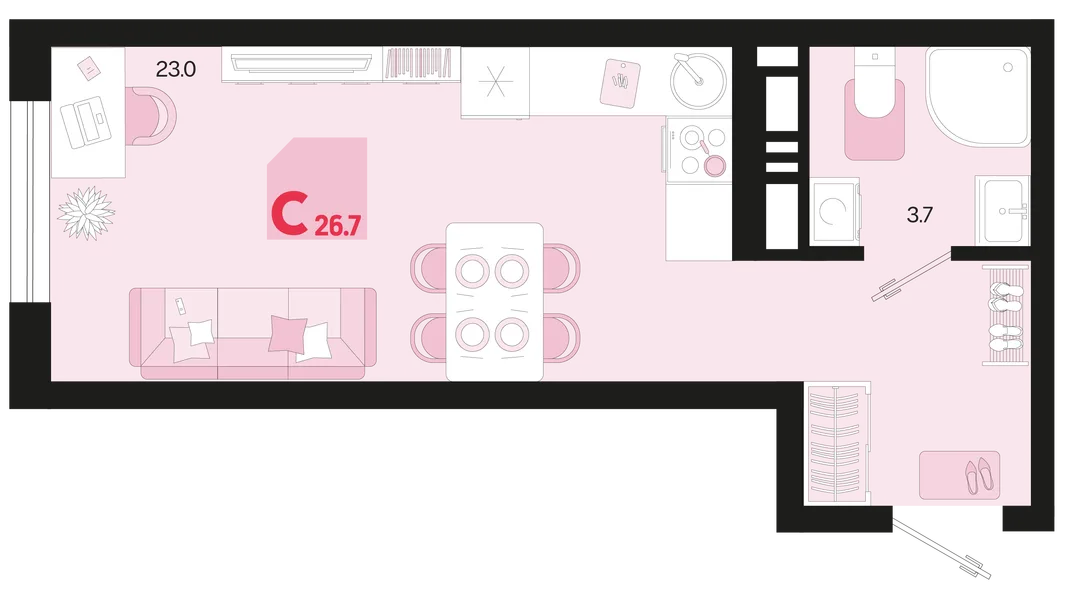 Планировка Студия, 26.7 м² ЖК «Первое место»