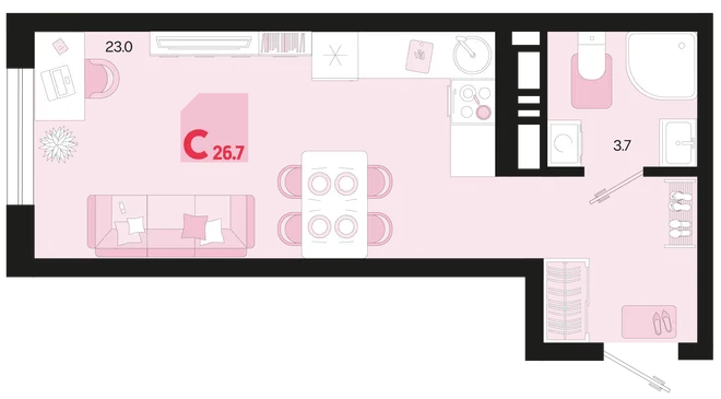 Планировка Студия, 26.7 м² ЖК «Первое место» Планировка Студия, 26.7 м² ЖК «Первое место»