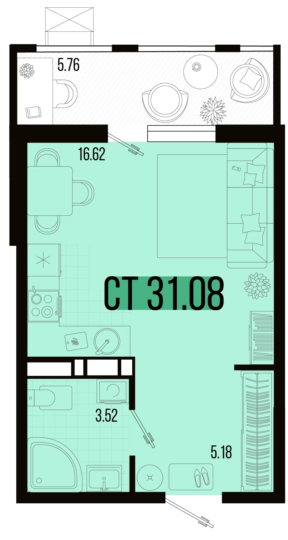 Планировка Студия, 28.2 м² ЖК «Цветной бульвар»