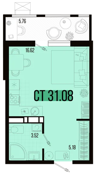 Планировка Студия, 28.2 м² ЖК «Цветной бульвар»
