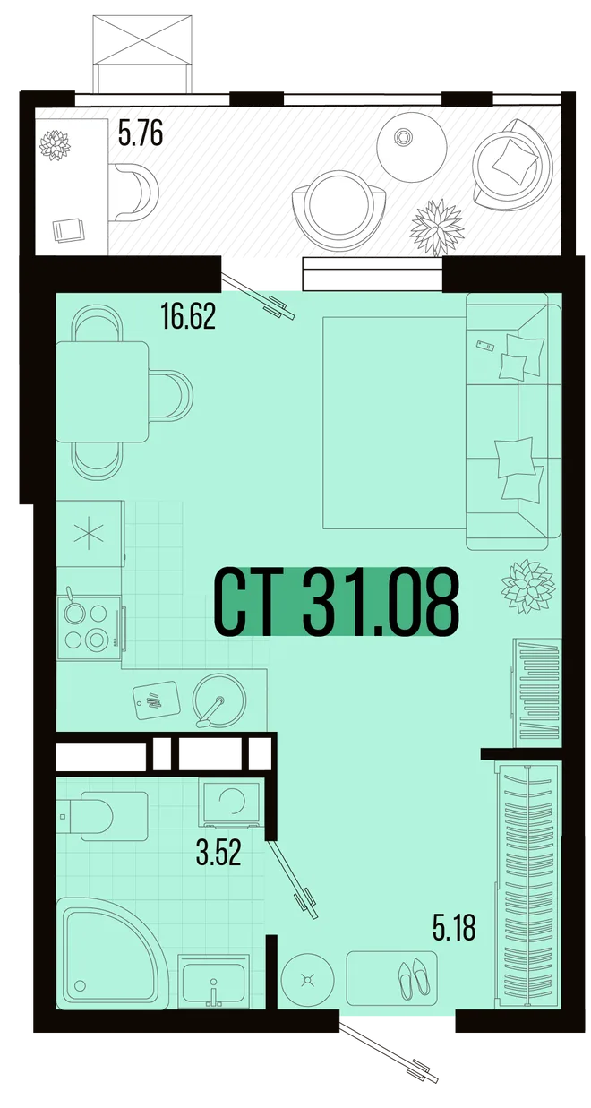 Планировка Студия, 28.2 м² ЖК «Цветной бульвар» Планировка Студия, 28.2 м² ЖК «Цветной бульвар»