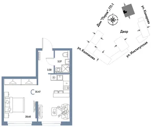 Планировка Студия, 35.47 м² ЖК «Страна.Парковая»
