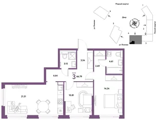 Планировка 3-комн. квартира, 66.79 м² ЖК «Сибирский сад»