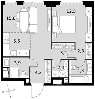 Квартира 2-комн. квартира, 54.1 м² ЖК «Sydney City» Фото 1