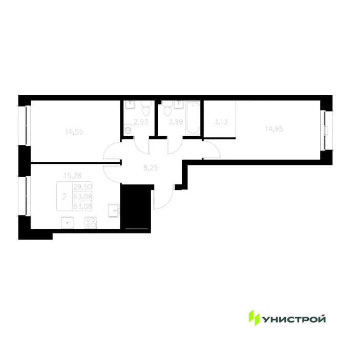 Планировка 2-комн. квартира, 63.08 м² ЖК «Statum» Планировка 2-комн. квартира, 63.08 м² ЖК «Statum»