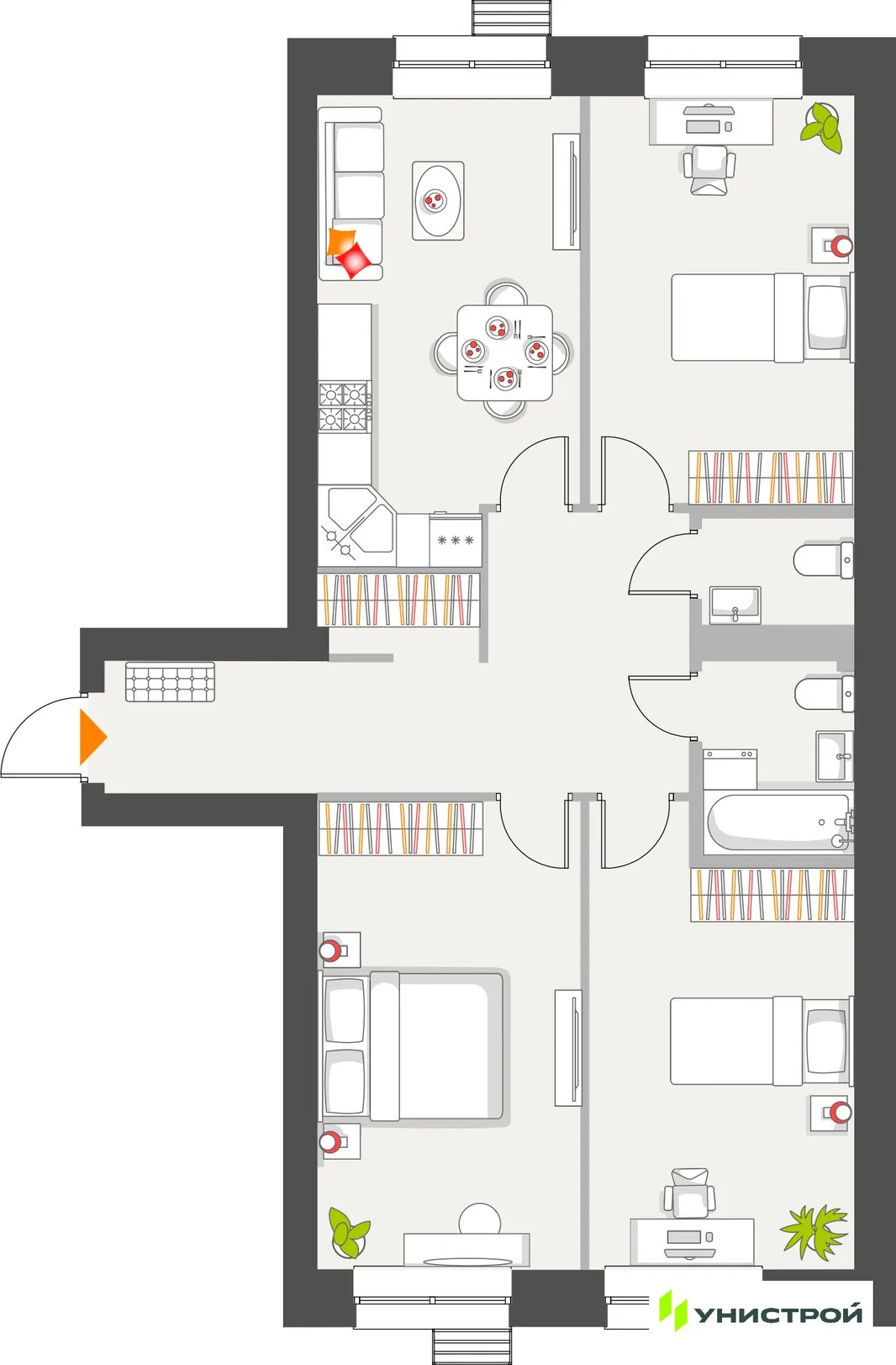 Планировка 3-комн. квартира, 81.22 м² ЖК «Атмосфера»