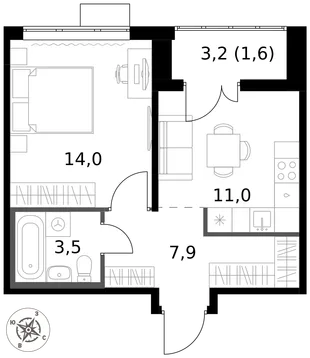 Квартира 1-комн. квартира, 38 м² ЖК «1-й Саларьевский» Фото 1 Квартира 1-комн. квартира, 38 м² ЖК «1-й Саларьевский» Фото 1