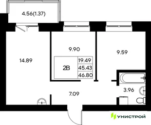 Планировка 2-комн. квартира, 46.8 м² ЖК «Царёво City»