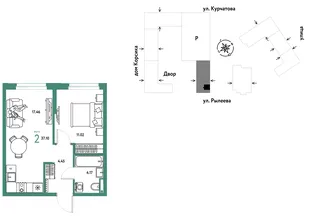 Планировка 2-комн. квартира, 37.06 м² ЖК «Остров-сад»