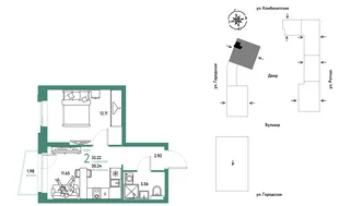 Планировка 2-комн. квартира, 32.22 м² ЖК «Уральский сад»