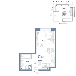 Планировка Студия, 24.08 м² ЖК «Юнион»