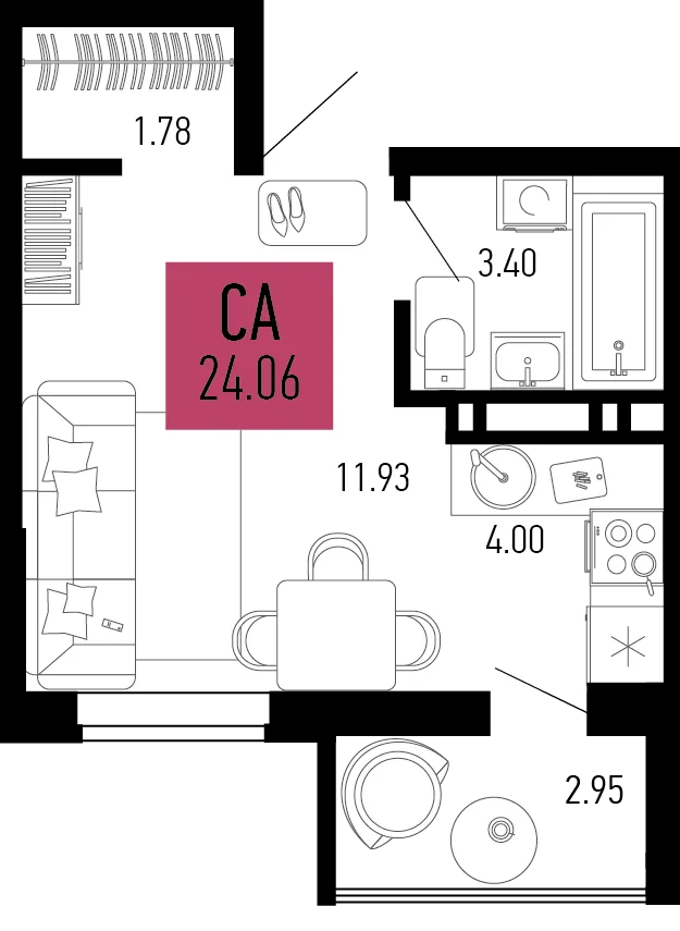 Планировка Студия, 24.06 м² ЖК «Столицыно»