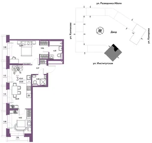 Планировка 3-комн. квартира, 62.61 м² ЖК «Страна.Парковая»