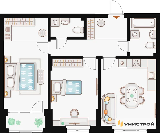 Планировка 2-комн. квартира, 68.68 м² ЖК «Жилой кластер Q на Кулагина» Планировка 2-комн. квартира, 68.68 м² ЖК «Жилой кластер Q на Кулагина»
