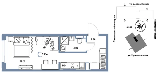 Планировка Студия, 29.14 м² ЖК «Страна Прибрежная» Планировка Студия, 29.14 м² ЖК «Страна Прибрежная»