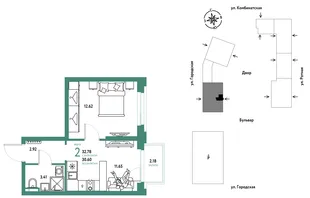 Планировка 2-комн. квартира, 32.78 м² ЖК «Уральский сад»