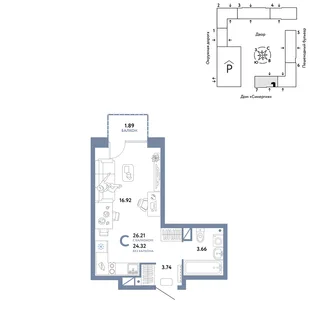 Планировка Студия, 26.21 м² ЖК «Юнион»