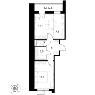 Квартира 2-комн. квартира, 47.7 м² ЖК «1-й Шереметьевский» Фото 1 Квартира 2-комн. квартира, 47.7 м² ЖК «1-й Шереметьевский» Фото 1