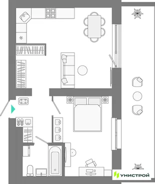 Планировка 1-комн. квартира, 52.62 м² ЖК «Лето»